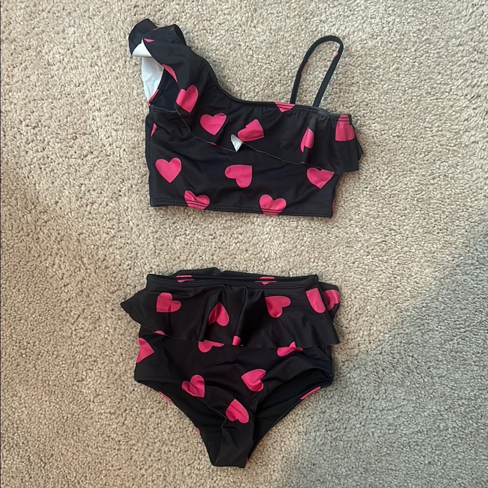 Chic Black and Pink Heart Bikini